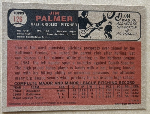 JIM PALMER 2001 TOPPS ARCHIVES Card #276 NM-MT Condition - Picture 2 of 2