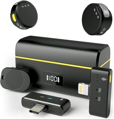 Wireless Microphone for iPhone/Android with Lightning/USB C/ Noise Cancellation