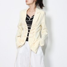 Lady Lace-up Slim Fit Blazer OL Solid Jacket Long Sleeve Lapel Suit Coat Slim