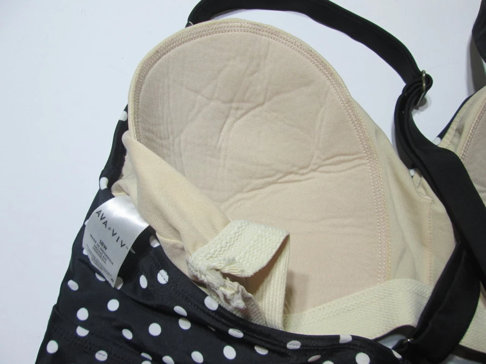 Ava & Viv женщин размер 18 Вт танкини черный беспроводной с подкладкой в горошек широкие ремни - Изображение 4 из 4