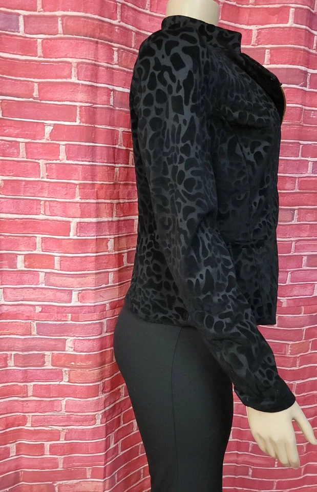 ANNE KLEIN Womens Animal Print Black Gold Zip Cardigan Blazer Jacket Sz S #CB5 - Image 3 of 4