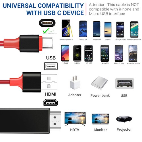 For Samsung Galaxy S22 S21 S21 S10 S9 USB-C to HDMI HDTV 4K 60Hz Adapter Cable - Picture 9 of 12