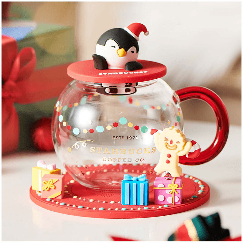 New 2021 China Starbucks Christmas Penguin 13oz Giftbox Glass Cup