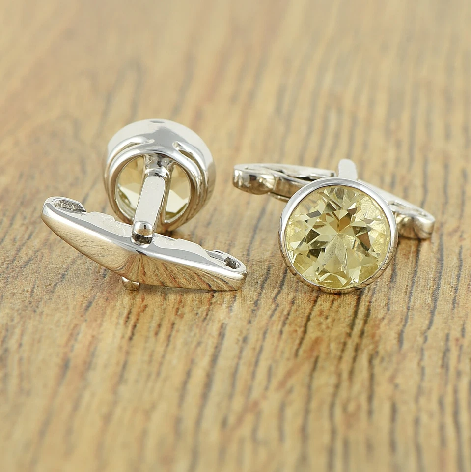 Gemelos de plata de ley para hombre con piedras preciosas de cuarzo limón amarillo natural regalos Foto 2 de 3