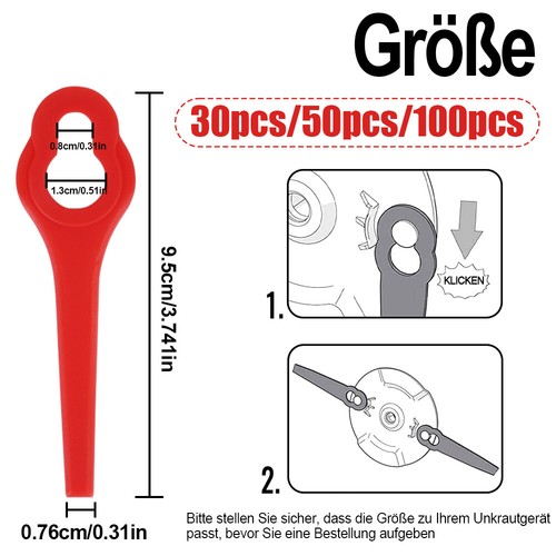 200 X Ersatz Kunststoff Messer Klingen Für Einhell Akku Rasentrimmer Ge-ct 18 Li - Bild 14 von 38