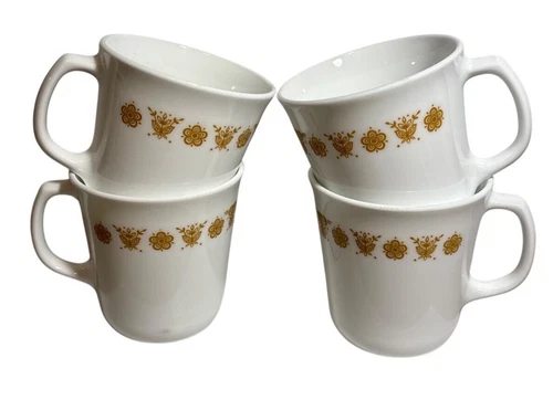 Vintage Corning Mugs USA Butterfly Gold Corelle Set of 4 Cups