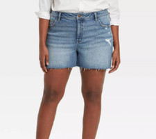 NEW Ava  Viv Plus Size Destructed High Rise Skinny Jean Shorts Size 26W