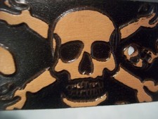 SKULL CROSS BONES LEATHER BELT W/ BUCKLE SIZE 32