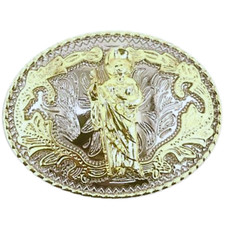 Saint Jude Western Rodeo Gold Tone Shine Design Fashion Cowboy Belt Buckle