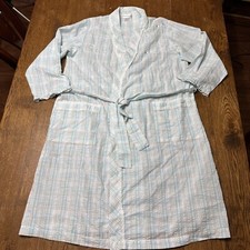 Vtg Miss Elaine House Coat Robe Grannycore Pastel Seersucker S Embroidery Read