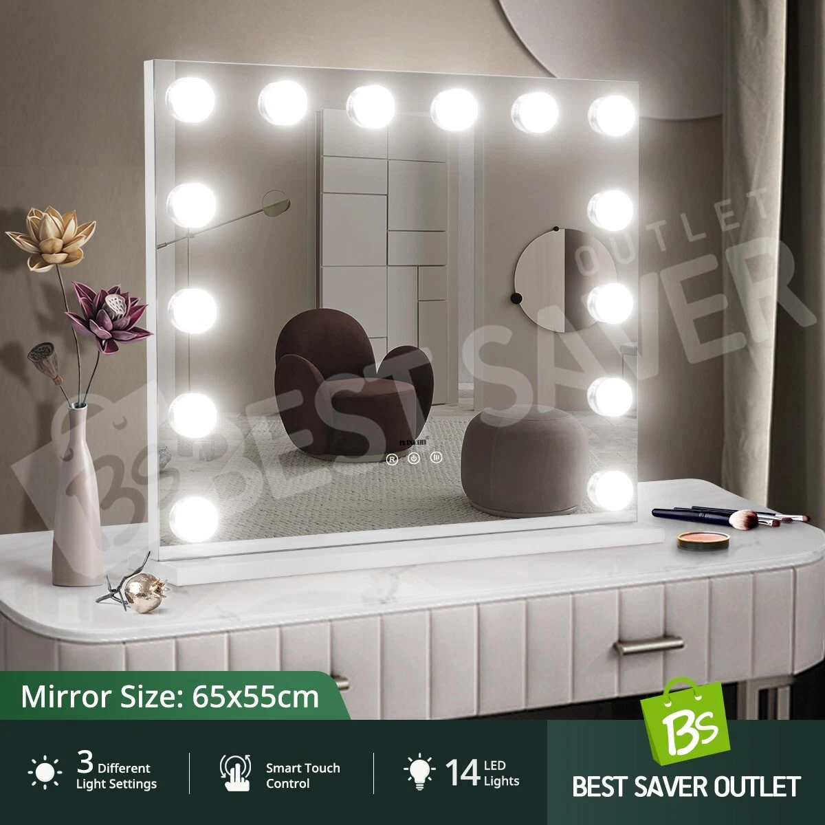 Makeup Mirror Vanity Hollywood Style W 14 LED Light Sensor Touch Control Mirror