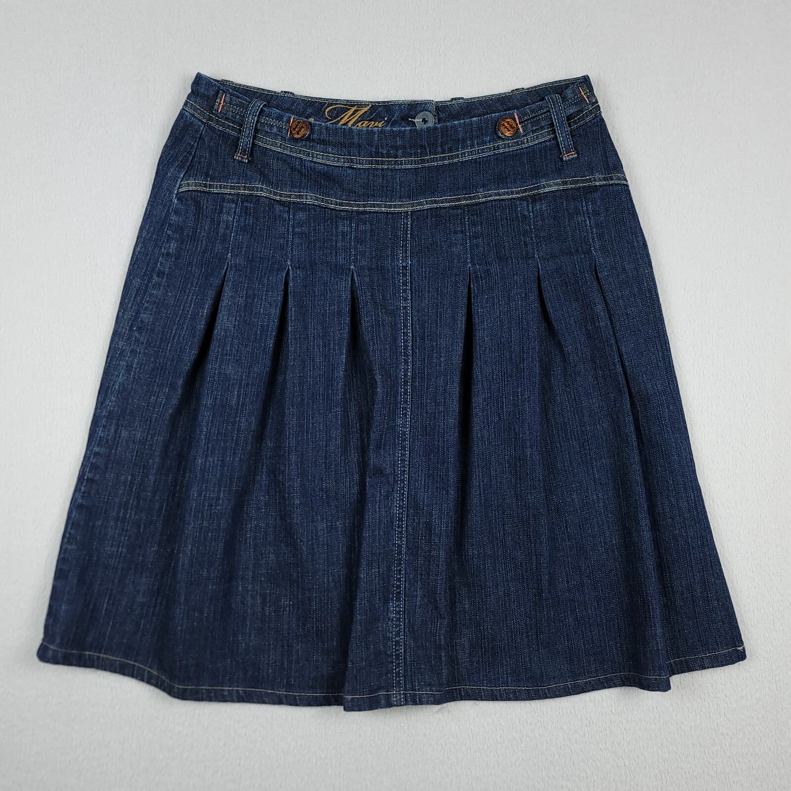 Mavi Skirt Womens Medium Blue Denim Jean Cotton Blend Pleated Stretch Karina