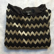 Nine West Dress Sequin Long Sleeve A-Line Dress, Women's 14 (Black & Gold)