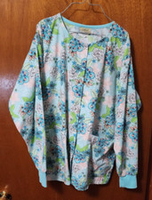 Women's XS Tafford Blue Floral Print Long Sleeve Scrub Top