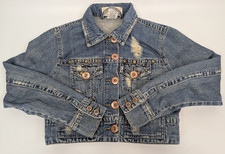 Vintage Z Cavaricci Studded Cropped 90 s Y2K distressed Denim Jacket Size Small