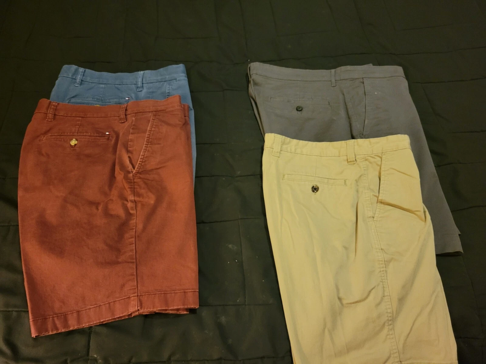 Mens cargo shorts (3) 34W (1) 36W blue, red, beige, gray.