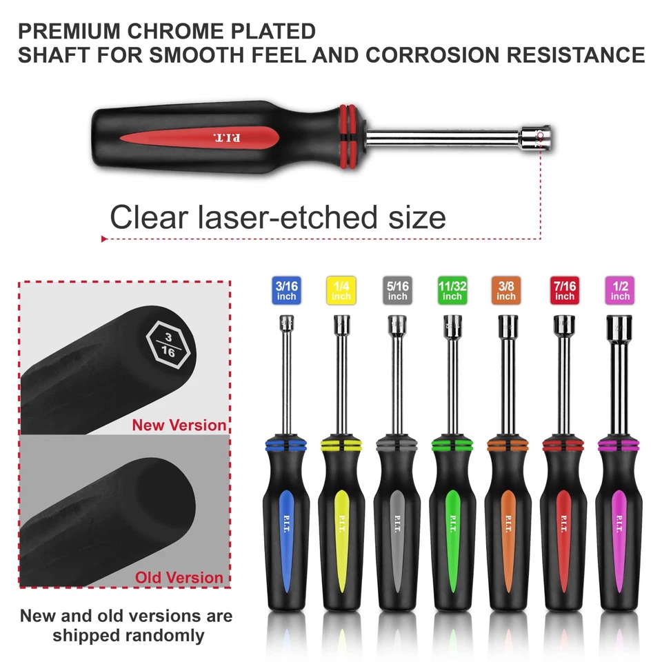P.I.T. 7-Pieces SAE Nut Driver Set,Solid Shaft Nut Drivers (3/16, 1/4, 5/16, ... - Image 2 of 4