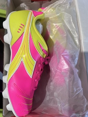 Diadora Girls Soccer Cleats Pink/Yellow Low Top Lace-Up Rubber Logo Size 3