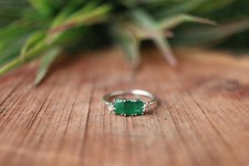 Natural Green Stone Adjustable Ring: Emerald Inspired Boho Jewelry 925