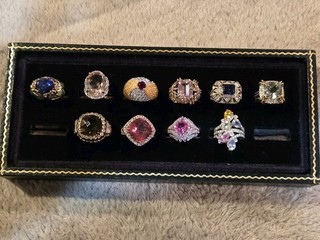 ESTATE STERLING SILVER & CUBIC ZIRCONIA GEMSTONE RING LOT 10PCS LARGE RINGS LOT2