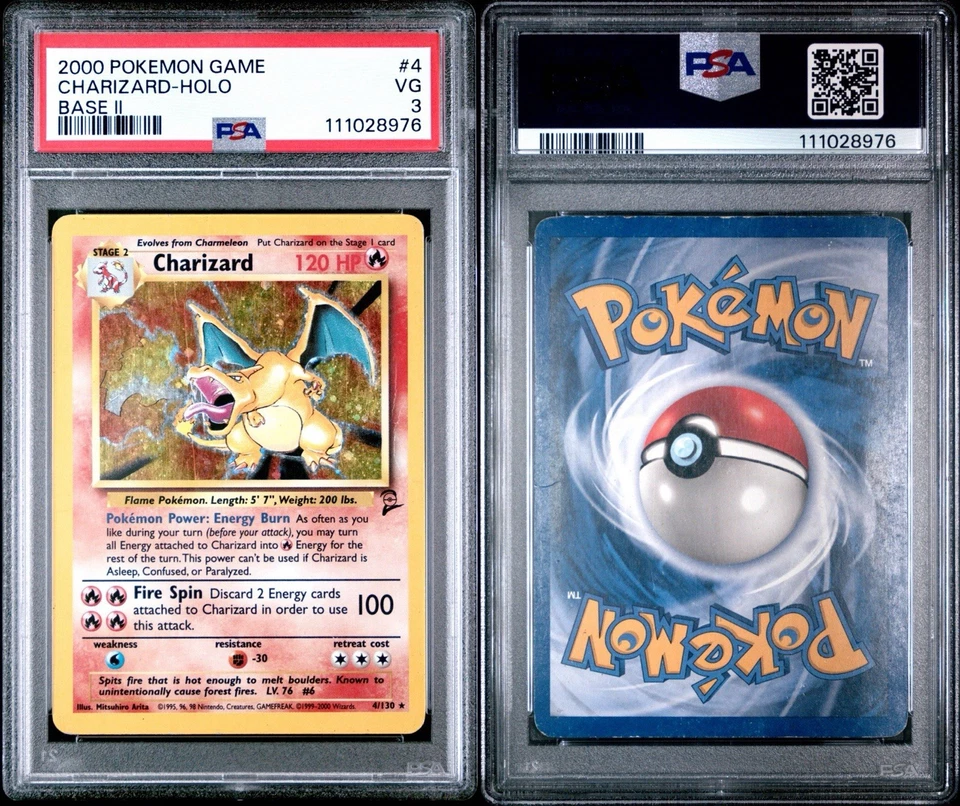 Charizard Holo Rare 4/130 Pokemon Base Set 2 PSA 3 VG WOTC English - Image 3 of 3