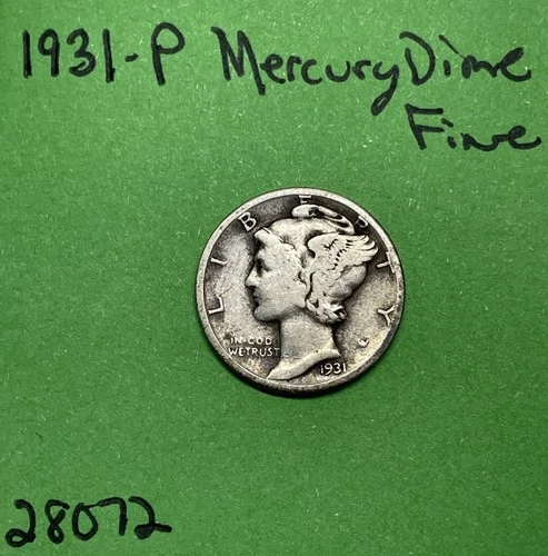 1931-P Mercury Dime 10c Fine 90% Silver See Pictures