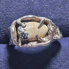 Vintage Stone/Elk Tooth? Handmade Raw Sterling Silver RING ~Art Deco? ~10g S6.25