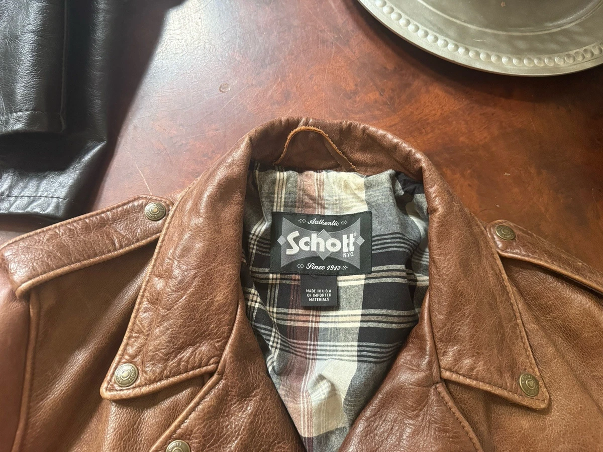 Chaqueta de Cuero Schott 626VN XL Marrón En Forma Increíble - ¡Moderna De Colección!