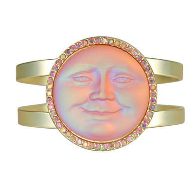 Kirks Folly Glass Seaview Moon 35mm Cuff Bracelet matte gold tone Rosaline AB