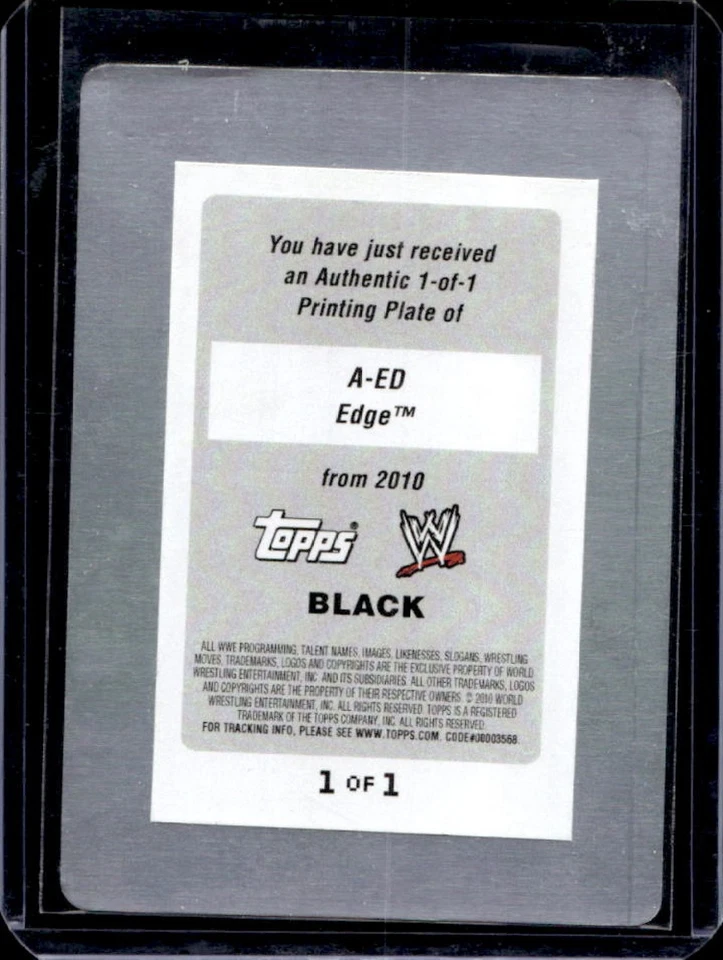 2010 Topps WWE Wrestling Edge Black Printing Plate Autograph Auto #1/1 - Image 2 of 2