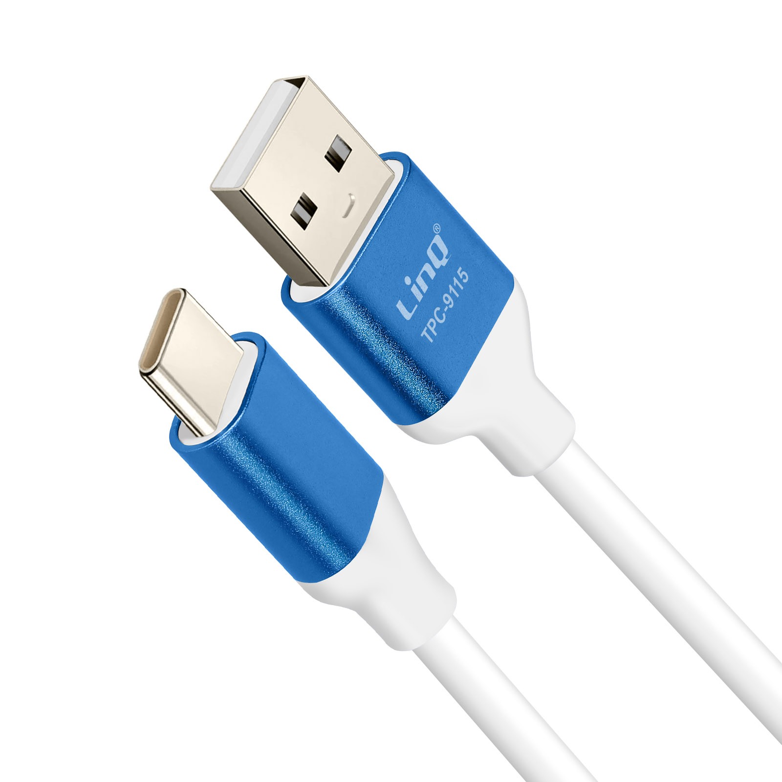 Câble USB C de charge rapide LinQ 1,5m cordon bleu de synchronisation pour téléphone et tablette - 2
