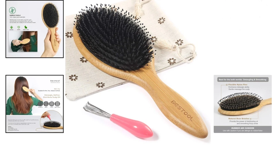 Cepillo de pelo grande ovalado con paleta - mezcla antiestática de jabalí y nailon para todo el cabello Foto 2 de 4