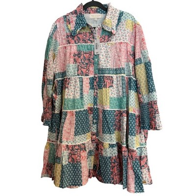 New Simply Southern Quilt Pattern Patchwork Tiered Mini Dress Large Cottagecore