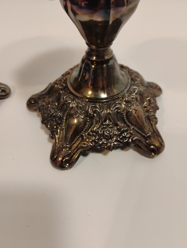 Pair Antique Silver Plated Eloquence Candleholder By Lunt #E-61 Patina - Picture 8 of 13