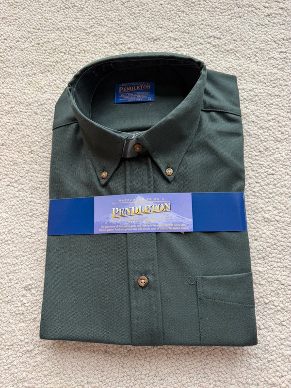 VINTAGE PENDLETON WOOL HERRINGBONE SHIRT MEN LARGE  FOREST GREEN NEW W TAGS