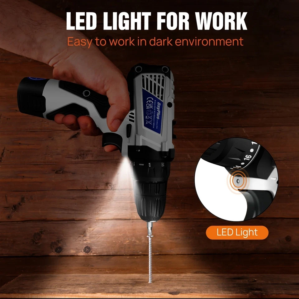 12V Cordless Drill Combo Cutter Electric Screwdriver Kit, 2 Variable Speed 18+1 - Image 2 of 4