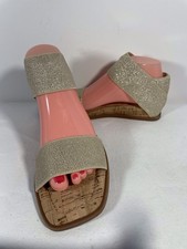 New Aerosoles BENTE Tan/Glittery Gold Low Wedge Sandals Size 7 M