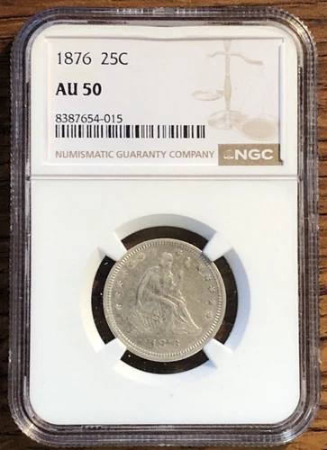 1876 Seated Liberty Quarter - NGC - AU 50