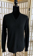 Theory Women  s 100 Cashmere Sweater V-Neck Pullover Sz M Black Long Sleeve EUC