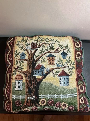 Tapestry Decorative Pillow Bird Houses Country Cottage Farmhouse Rustic
