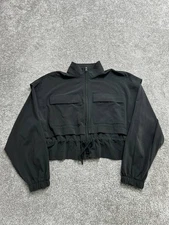 Alo Yoga Detachable Hood Wind Resistant Surplus Crop Jacket Womens Medium Black