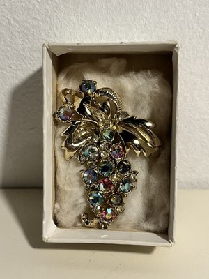 Vintage Aurora Borealis Glas Blume / Traube Anstecknadel Brosche 1950