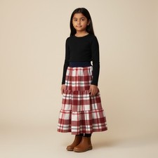 Skirt Flannel Girls 6 Red Plaid Ruffle Tier Heavyweight Maxi Mom and Pop's Kids
