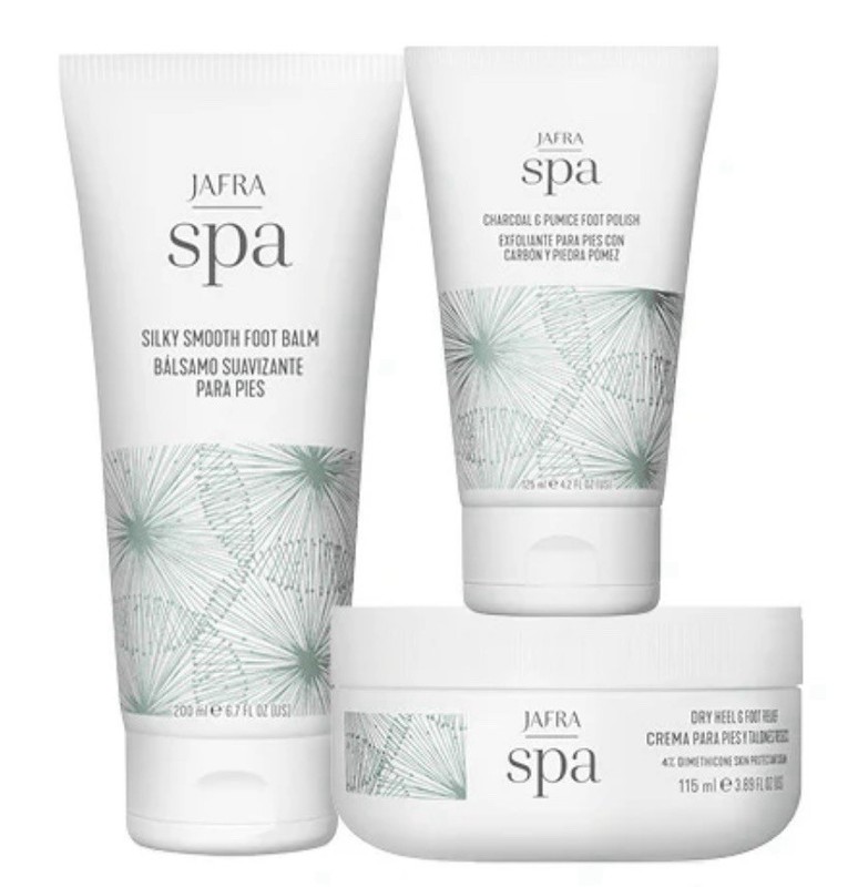 Jafra Spa Foot Care 3 Pc Foot Balm, Dry Heel Foot Relief Pumice Charcoal Polish