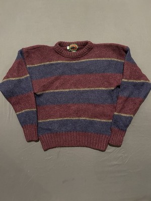 Vintage Boston Traders Sweater Womens Large Red Navy Striped Knitted 100% Wool