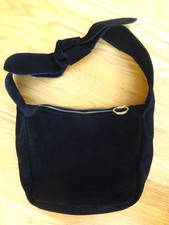 MNG MANGO LEATHER SUEDE SLOUCH BOHO BAG SHOULDER PURSE RIDER BLK BOW HANDLE