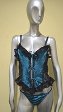 Vtg Babydoll Lace Ruffled Tied Front Lingerie Nightgown Pantie Med Polyester