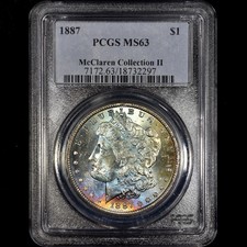 1887 MORGAN SILVER DOLLAR ✪ PCGS MS-63 ✪ $1 COIN RAINBOW TONED MCCLAREN◢TRUSTED◣