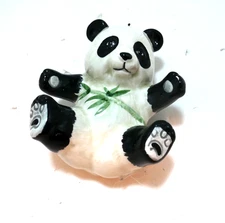 🐼 VTG HTF  PORCELAIN PLAYFUL PANDA BEAR CUB FIGURINE WITH BAMBOO MARK 🐼 3”