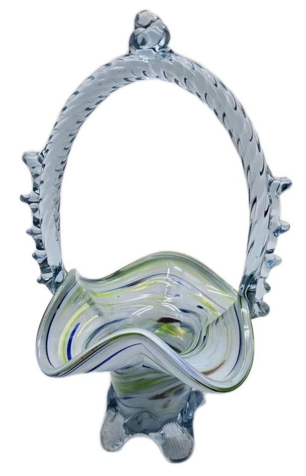 Schöner Murano Glaskorb, Körbchen mundgeblasen, buntes Kunstglas, 70er Jahre - Bild 2 von 4